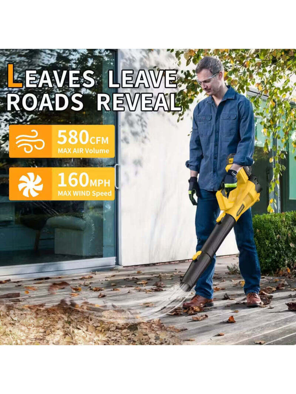 High Power Cordless Leaf Blower with 4.0Ah Batteries, 580CFM/160MPH